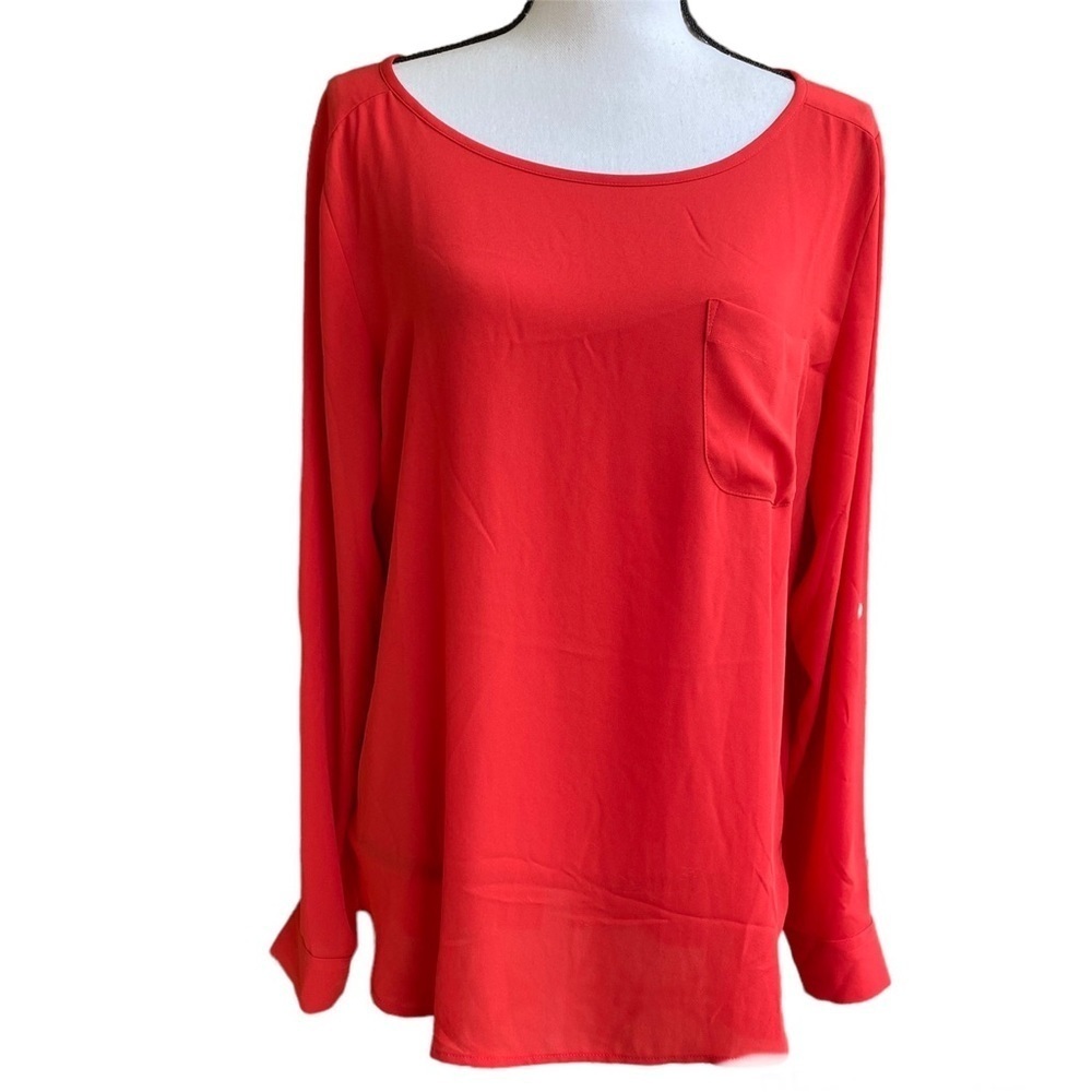 Loft Red Long Sleeve Oversized Blouse Size Large